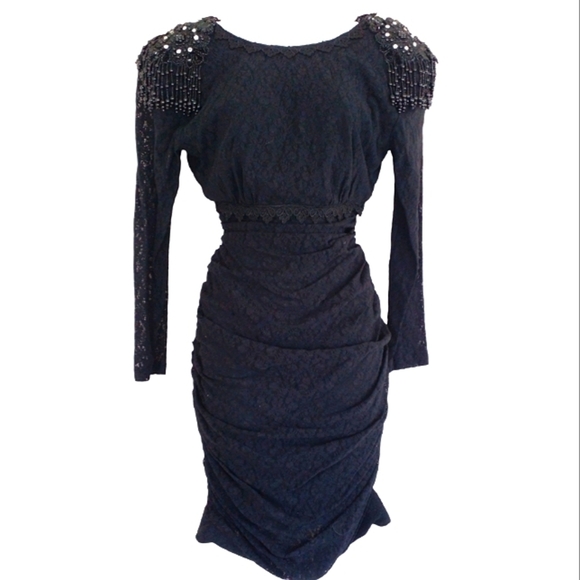 Vintage Lori Ann Black Lace Victorian Goth Dress Small - Picture 5 of 10